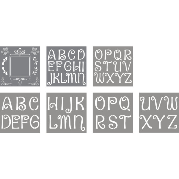 Schablone Buchstaben+Designs, 30,5x30,5cm, verspielt, SB-Btl 7Stück