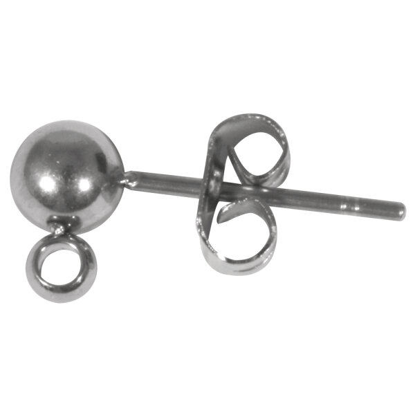 Edelstahl Ohrstecker m. Kugel+Öse, 4mm ø, SB-Btl 2Stück, platin