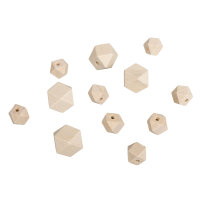 Holzperlen Diamant, 4St. ø1,5cm, 8St. ø1cm, SB-Btl 12Stück, natur