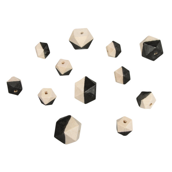 Holzperlen Diamant, 4St. ø1,5cm, 8St. ø1cm, SB-Btl 12Stück, schwarz
