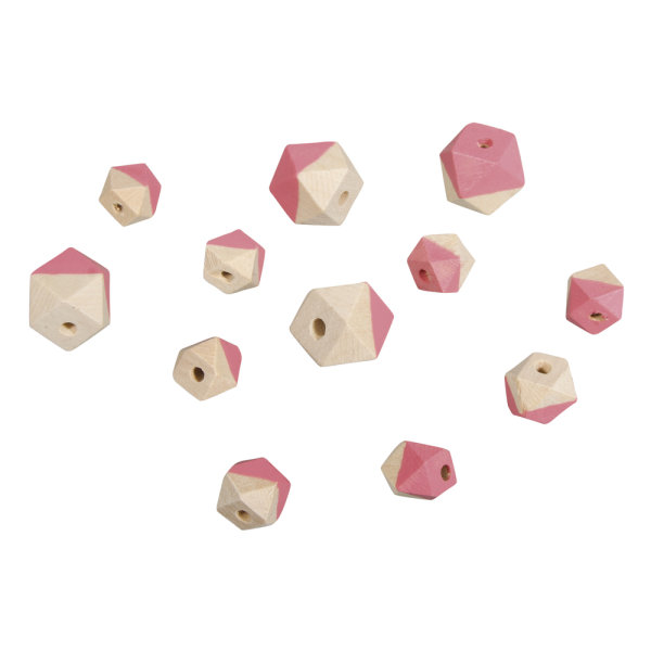 Holzperlen Diamant, 4St. ø1,5cm, 8St. ø1cm, SB-Btl 12Stück, pink-matt