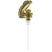 Folienballon Topper Zahl 4, gold, Ballon 13cm +Stecker...