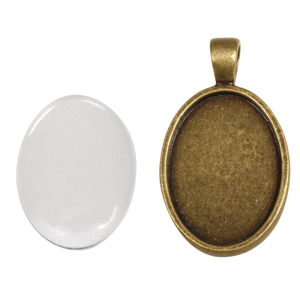 Metall- Fassung: Anhänger, 2x2,7cm, m. Cabochon, SB-Btl 1Set, altgold