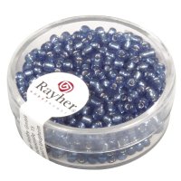 Rocailles, 2,6 mm ø, mit Silbereinzug, Dose 16g, h.blau