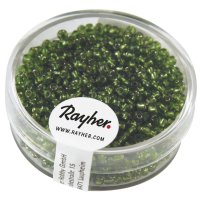 Rocailles, 2 mm ø, mit Silbereinzug, Dose 17g, grün