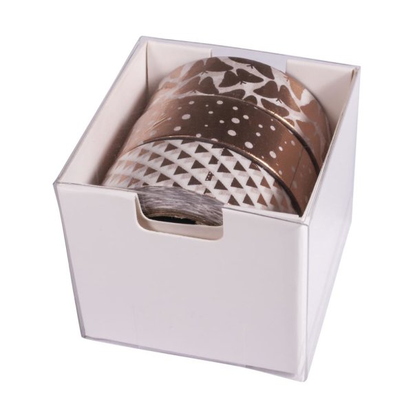 Washi Tape Set White/Rose Gold Foil, 15mm, 3 Designs á 10m, Box 30m