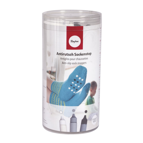 Set Sockenstop Weiss, Grau, Schwarz, inkl. Schablone und Rakel, PVC-Box