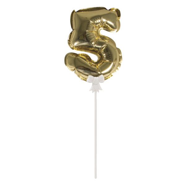 Folienballon Topper Zahl 5, gold, Ballon 13cm +Stecker 19cm, SB-Btl 1Stück