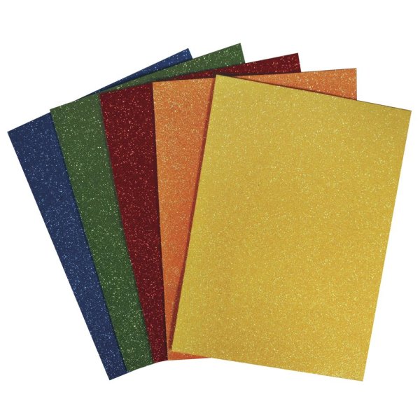 Moosgummi Platten Set, Glitter, 15x22x0,2cm, 5 Farben, SB-Btl 5Stück, bunt