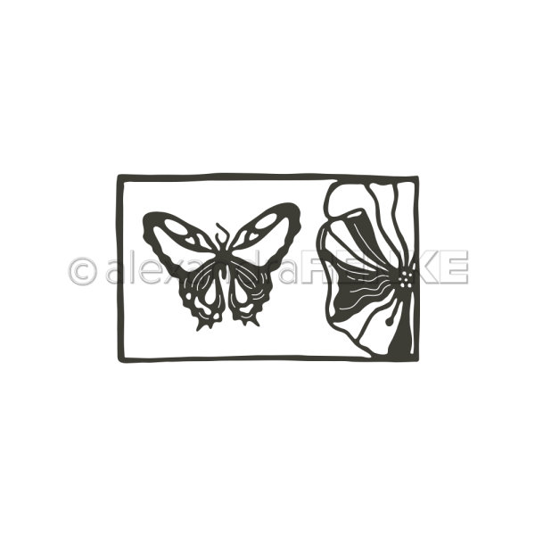 Stanzschablone Rahmen offene Blüte mit Schmetterling