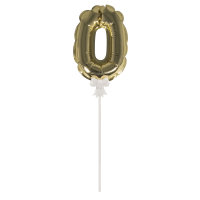 Folienballon Topper Zahl 0, gold, Ballon 13cm +Stecker 19cm, SB-Btl 1Stück