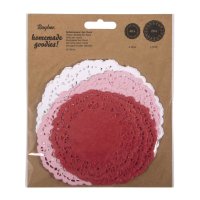 Spitzenpapier Set: Rund, 10cm+14cm, SB-Btl 60Stück, weiss/rot/pink