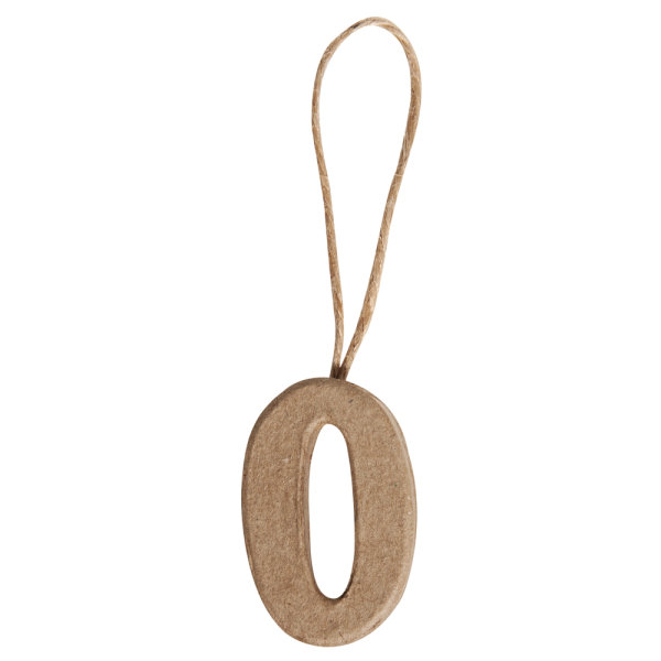 Pappmaché Zahlen 0 FSC Recycled 100%, 4x2,5x1cm, mit Hänger