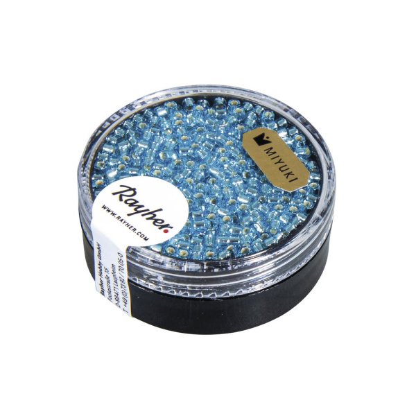 Delica-Rocailles, 2,2mm ø, mit Silbereinzug, Dose, hellblau, 6g