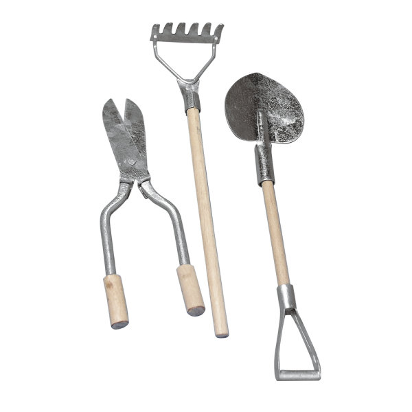 Metall/Holz-Gartenwerkzeug, 9-13 cm, SB-Btl. 3 Stück, 3 Sorten