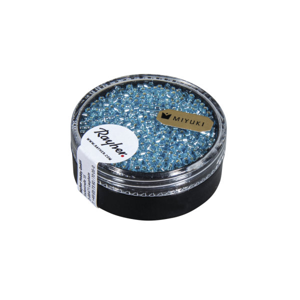 Delica-Rocailles, 1,6mm ø, mit Silbereinzug, Dose, hellblau, 6g