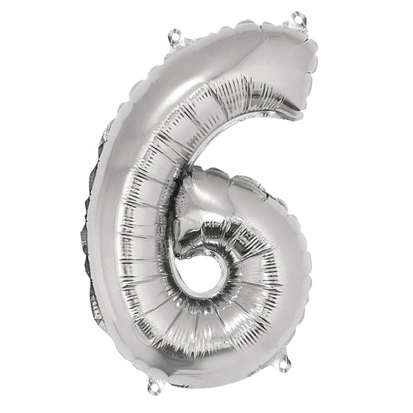 Folienballon Zahl 6, silber, 40cm, SB-Btl 1Stück