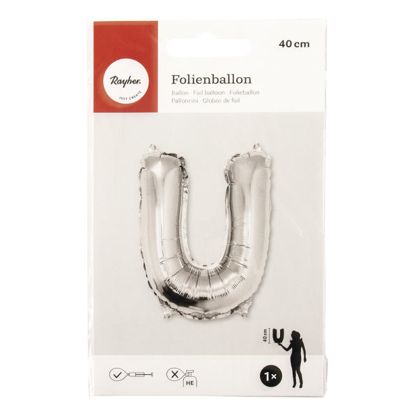 Folienballon Buchstabe U, 40cm, SB-Btl 1Stck, silber