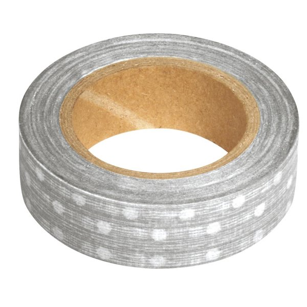 Washi Tape Punkte, 15mm, Rolle 15m, silber