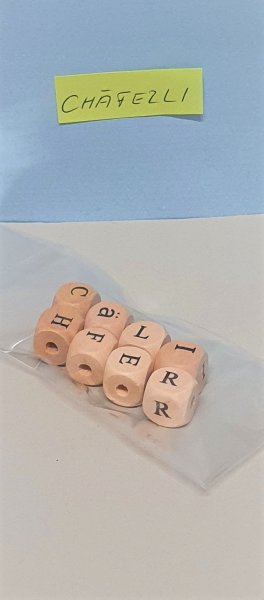 Holzbuchstaben-Perlen / Set  "C H ä F E R L I"
