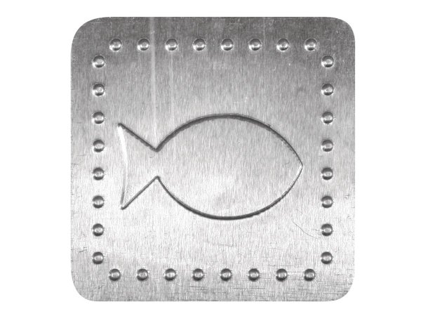 Metall Plättchen: Fisch, m. Klebepunkt, 4x4cm, SB-Btl 8Stück