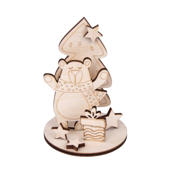 Holz Steckteil Winter Bär,FSC Mix Credit, 8,2cm, 6cm ø, SB-Btl. 2Set, natur
