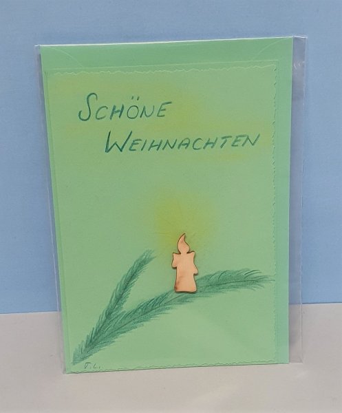 Karte "schöne Weihnachten" / Holzkerze