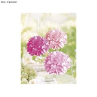 Papier-Pompoms, 35cm ø, rosa-Töne, farblich sortiert, SB-Btl 3Stück