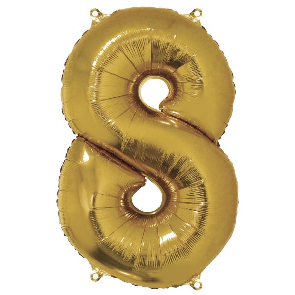 Folienballon Zahl 8, 96cm, SB-Btl 1Stück, gold