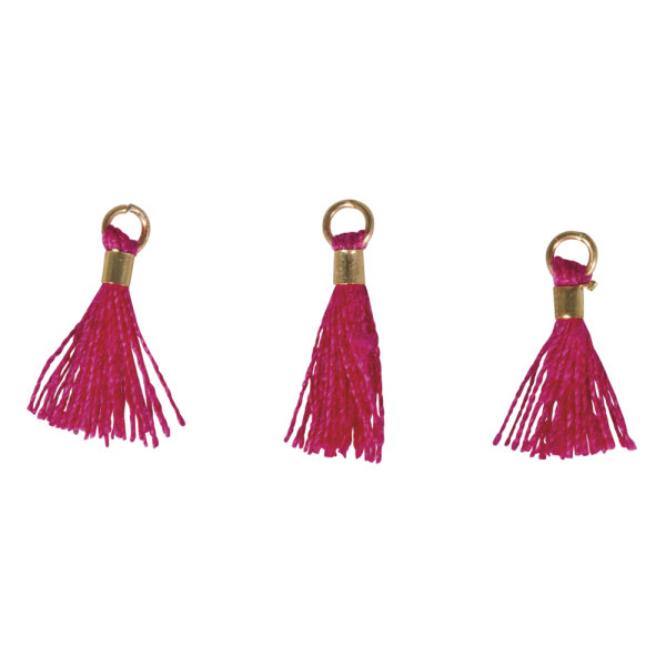 Mini-Quaste mit Öse, 15mm, Öse 1,5mm ø, SB-Btl 3Stück, pink/gold