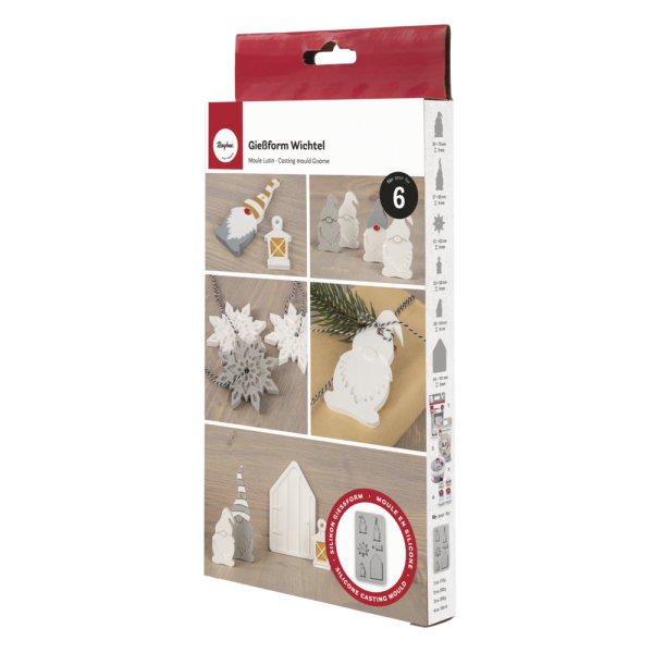 Silikon Giessform Wichtel, 14,5x26x1cm, 6 Formen, Box 1Stück