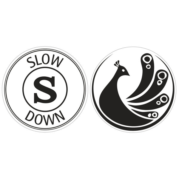 Labels slow down, Pfau, 30mm ø, SB-Btl 2Stück