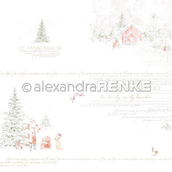 Designpapier Santa mit roter Weihnachthütte