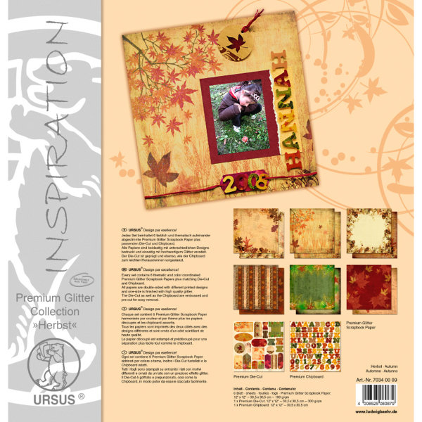 Scrapbooking Premium Glitter Collection "Herbst" - Set, 30.5x30.5cm