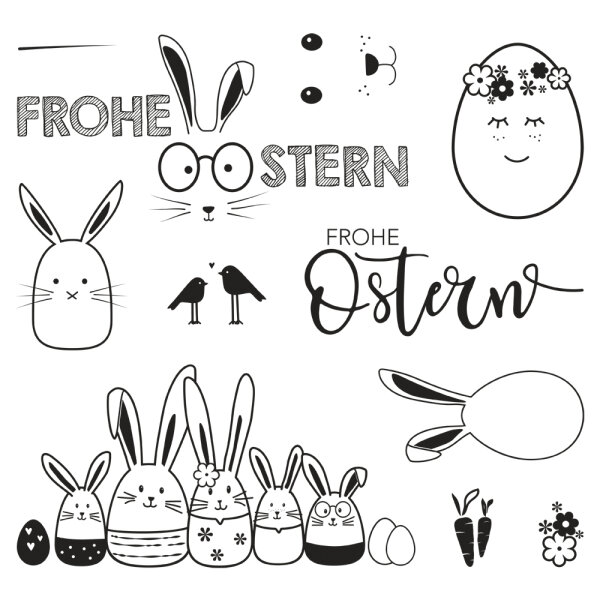 Clear Stamps - Frohe Ostern, 102,5x97mm, 11 Motive, SB-Btl. 1Bogen