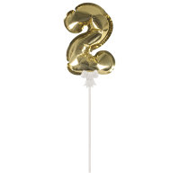 Folienballon Topper Zahl 2, gold, Ballon 13cm +Stecker 19cm, SB-Btl 1Stück