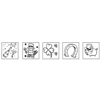 Mini Holz Stempelset New Year, 5 St.2x2x2,5cm+Zubehör/DS