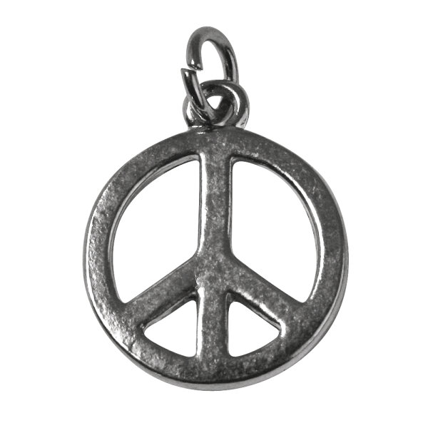 Metall- Anhänger Peace, 16mm ø, Öse 2,5mm ø, SB-Btl 2Stück, silber