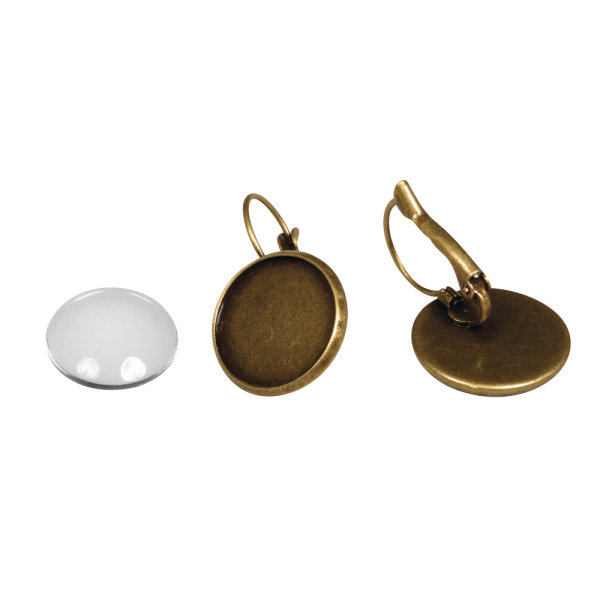 Metall- Fassung: Ohrring, 1,7cm ø, m. Cabochon, SB-Btl 1Paar, altgold