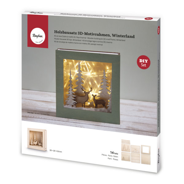 Holzbausatz 3D-Motivrahmen, FSC 100%, 20x20x6,6cm, Winterland, 14-tlg., 1Set