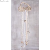 Bastelpackung: Holzhänger mit Bänder Home, Holzhänger: 22x12,5cm, SB-Btl 1Set, creme