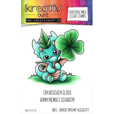 Kreativbunt Stempel Drache Dipsi mit Kleeblatt
