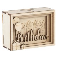 Holz 3D GeschenkboxBirthday,FSCMixCred, 11,5x8,5x5cm, 13 tlg. Bausatz, Box 1Set, natur