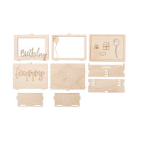 Holz 3D GeschenkboxBirthday,FSCMixCred, 11,5x8,5x5cm, 13 tlg. Bausatz, Box 1Set, natur