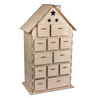 Holzbaus.Adventskalender, FSC Mix Credit, 25,5x17,5x45,5cm, Haus, 185tlg, Box 1Set, natur