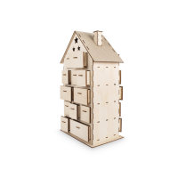 Holzbaus.Adventskalender, FSC Mix Credit, 25,5x17,5x45,5cm, Haus, 185tlg, Box 1Set, natur