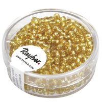 Rocailles, 2,6 mm ø, mit Silbereinzug, Dose 16g, gold