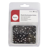 Plastik-Buchstaben-Perlen, 6mm ø, SB-Blister 40g, schwarz