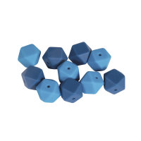 Silikonperlen Hexagon, 14mm ø, SB-Btl 10Stück, blau Töne