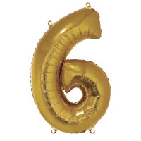 Folienballon Zahl 6, 96cm, SB-Btl 1Stück, gold